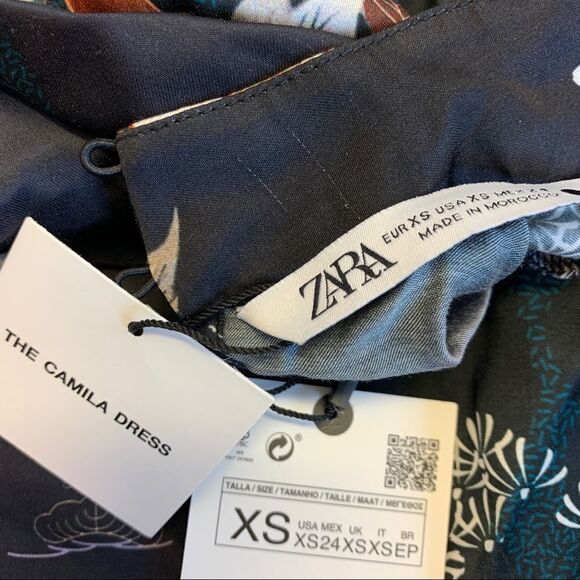 Zara Black long sleeve floral Camila minidress Sz XS NWT - Picture 5 of 10